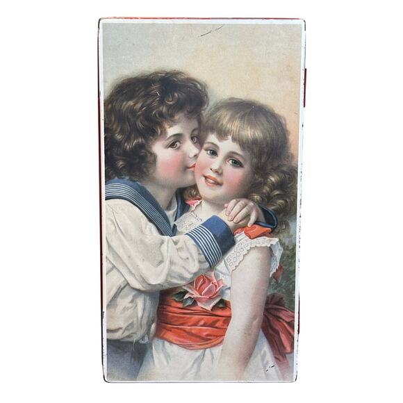 Vintage Hoffmann Swiss Made Candy Tin – Children Illustration, Red Metal Box - Picture 1 of 8